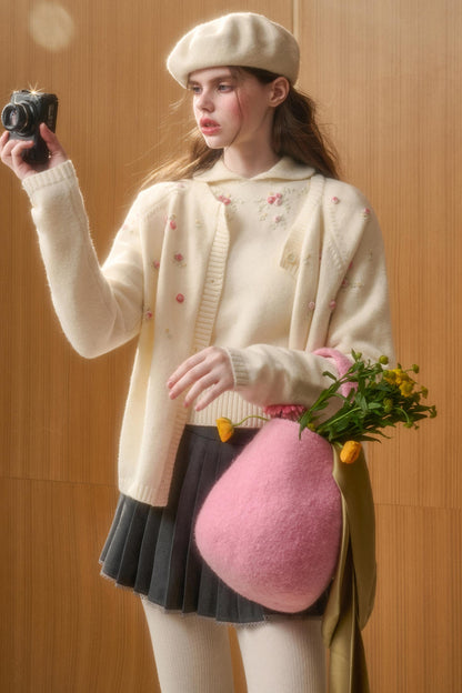 Embroidered Wool Floral Cardigan