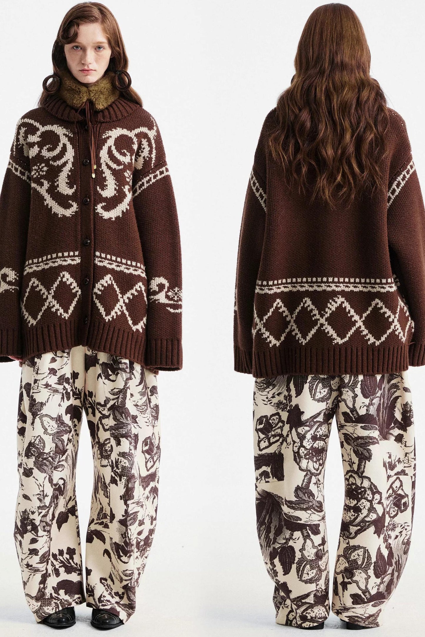 Beige Floral Scimitar Pants