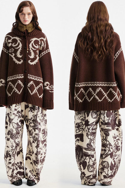 Beige Floral Scimitar Pants