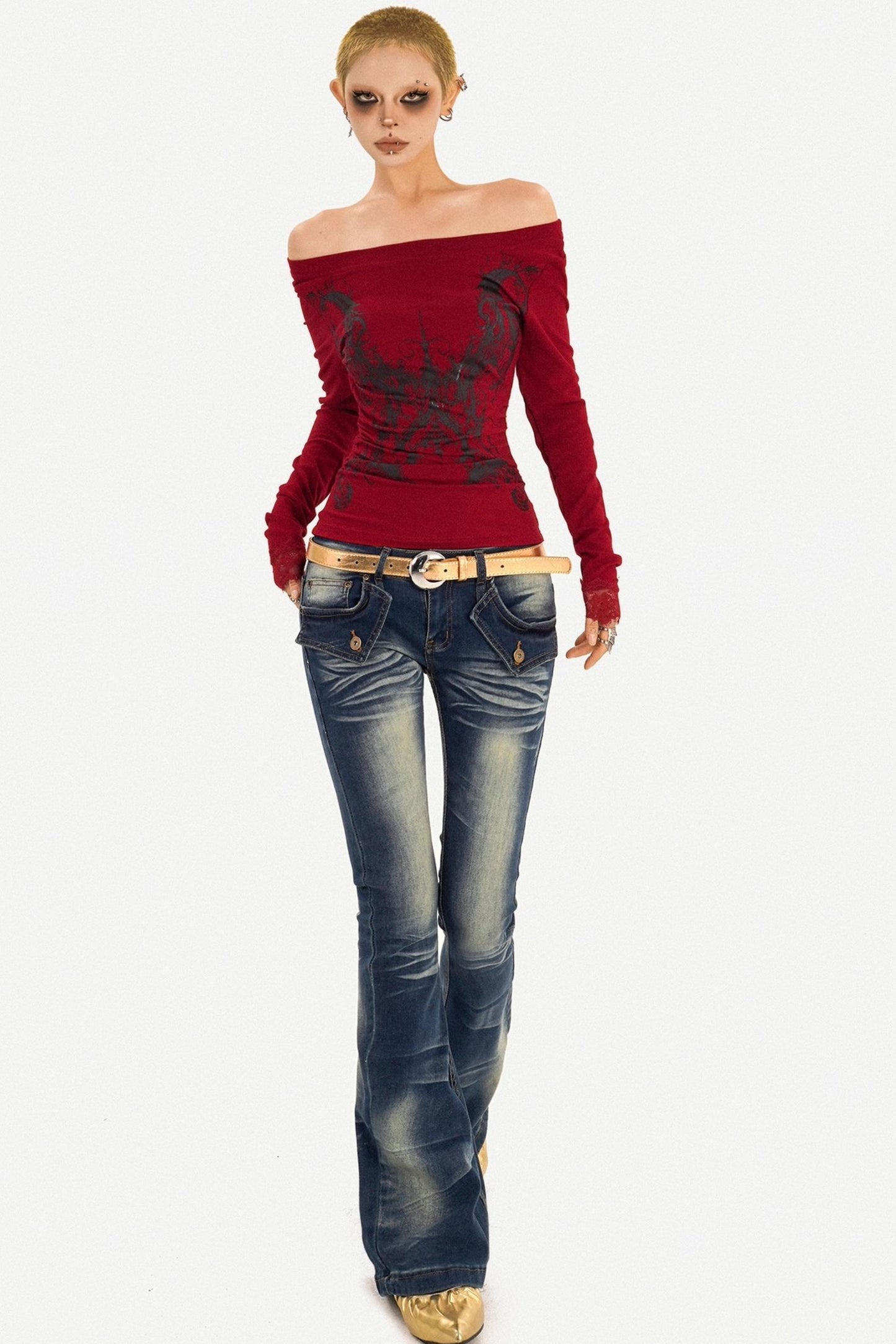 Retro Blue Flared Denim Pants