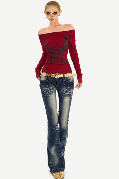 Retro Blue Flared Denim Pants