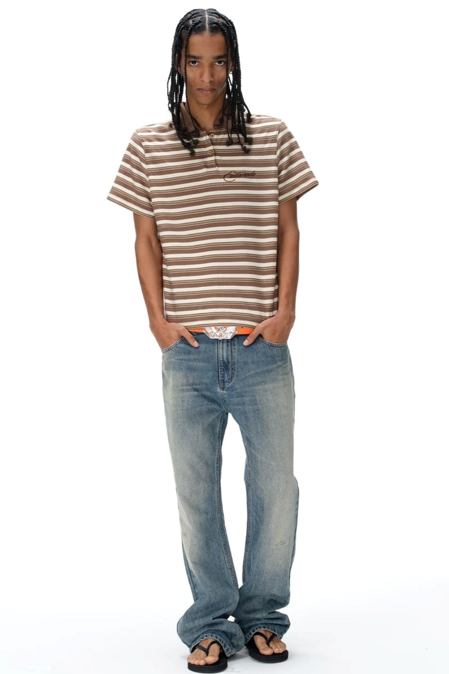 Retro Striped Embroidered Polo Shirt
