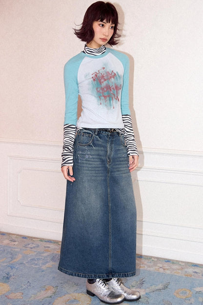 Retro Washed Denim Skirt