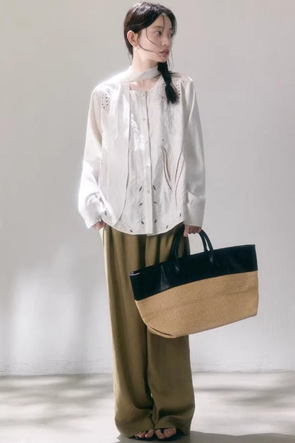 Linen Blend Wide-Leg Pants