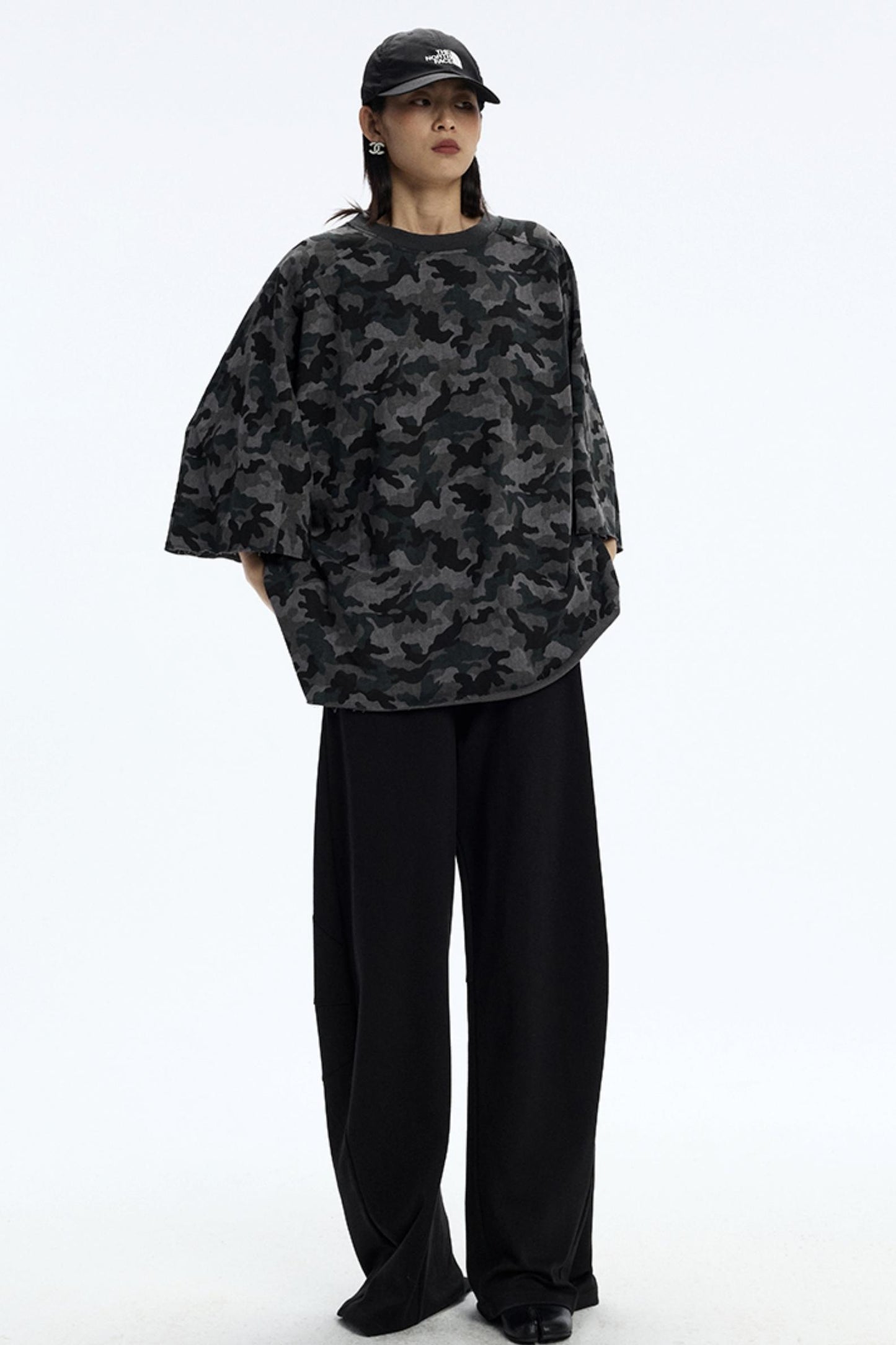 Vintage Camouflage Three-Quarter Sleeve Top