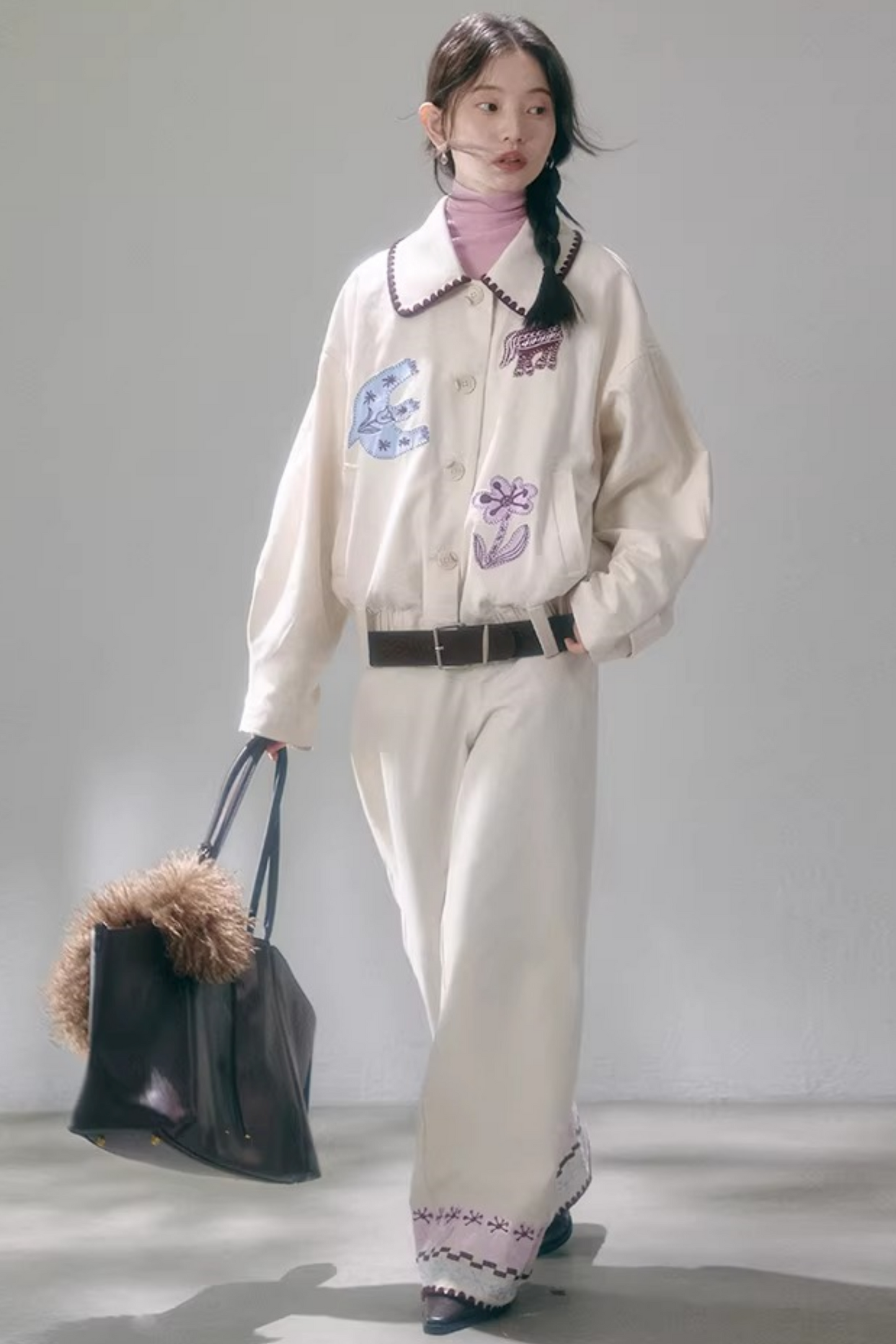 Horse Embroidery Linen Jacket Set