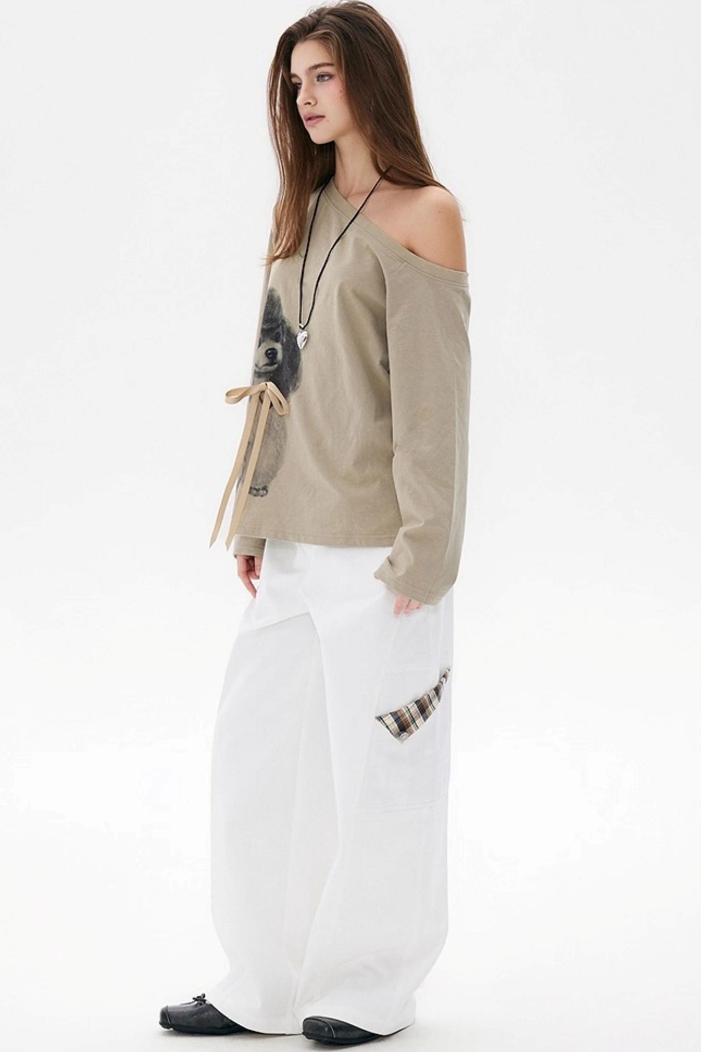 White Plaid Wide-Leg Cargo Pants