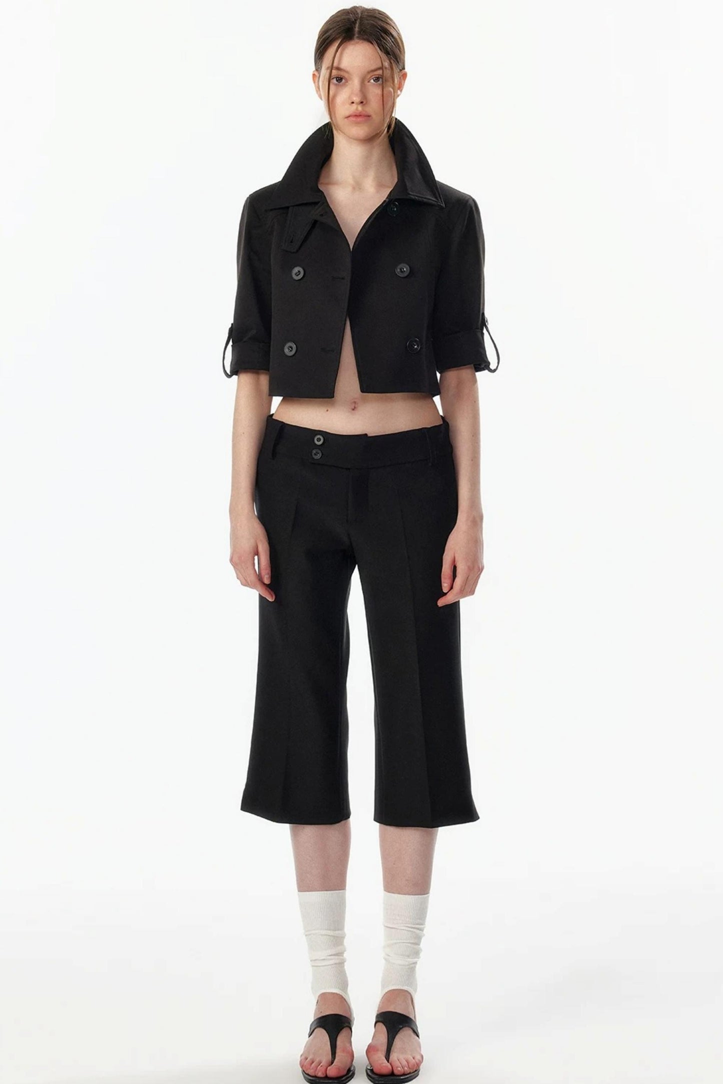 Cropped Convertible Collar Top
