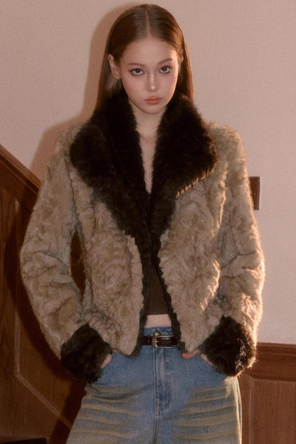 Two-Tone Patchwork Furry Coat