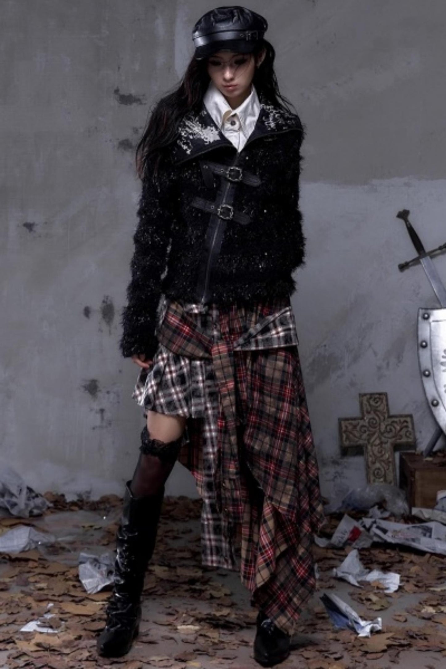 Vintage Dark Knight Plush Patchwork Coat