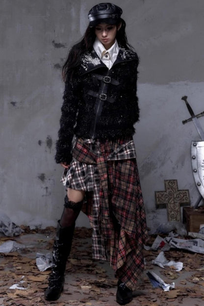 Vintage Dark Knight Plush Patchwork Coat