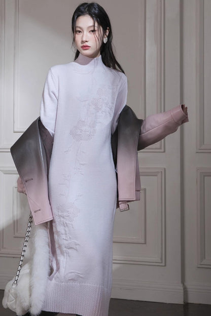 Light Purple Embossed Wool Dress