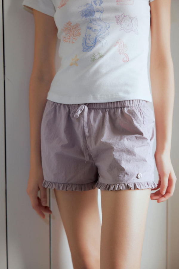 Ruffle-Trimmed Drawstring Shorts