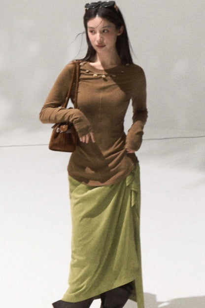 Oak Sculptural Pleated Midi Skirt