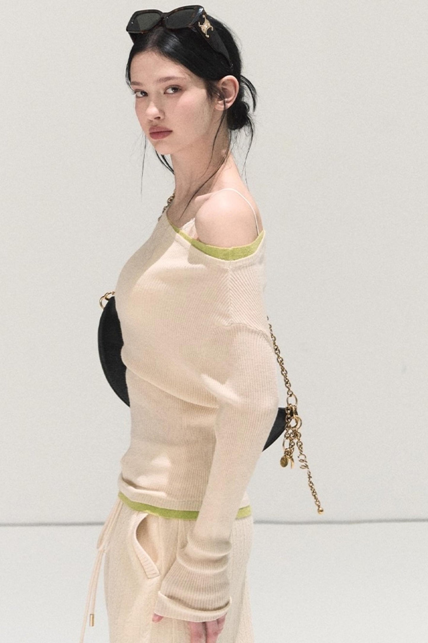 Wool Off-Shoulder Knit Top