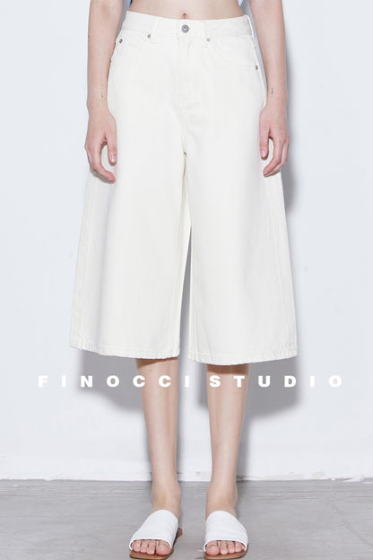 Relaxed Cotton Wide-Leg Denim Shorts