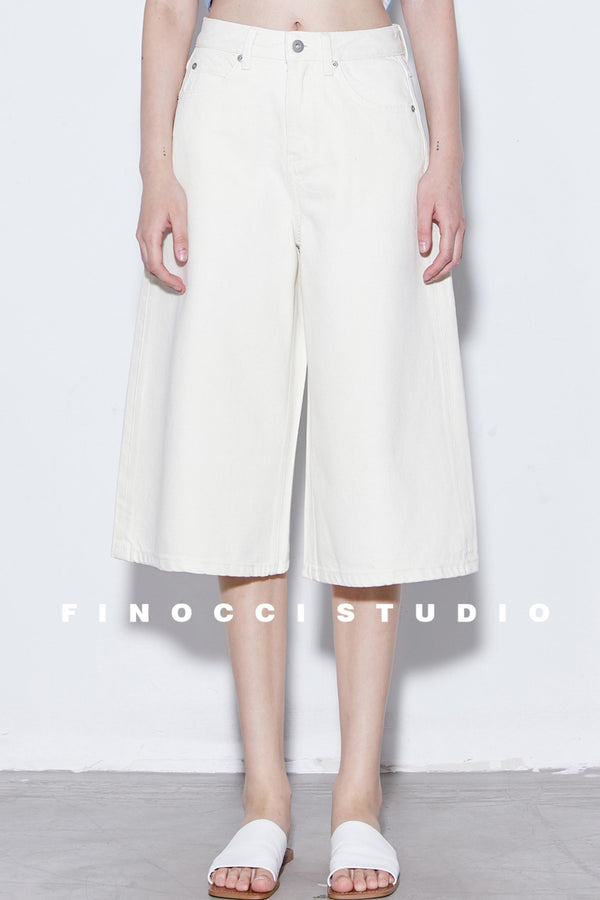 Relaxed Cotton Wide-Leg Denim Shorts