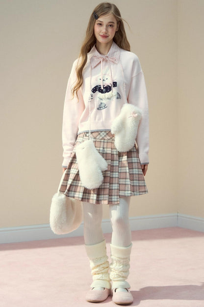 Pink Plaid Wool Skirt