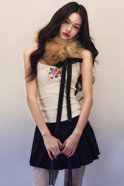 Black and White Wool Pleated Skirt