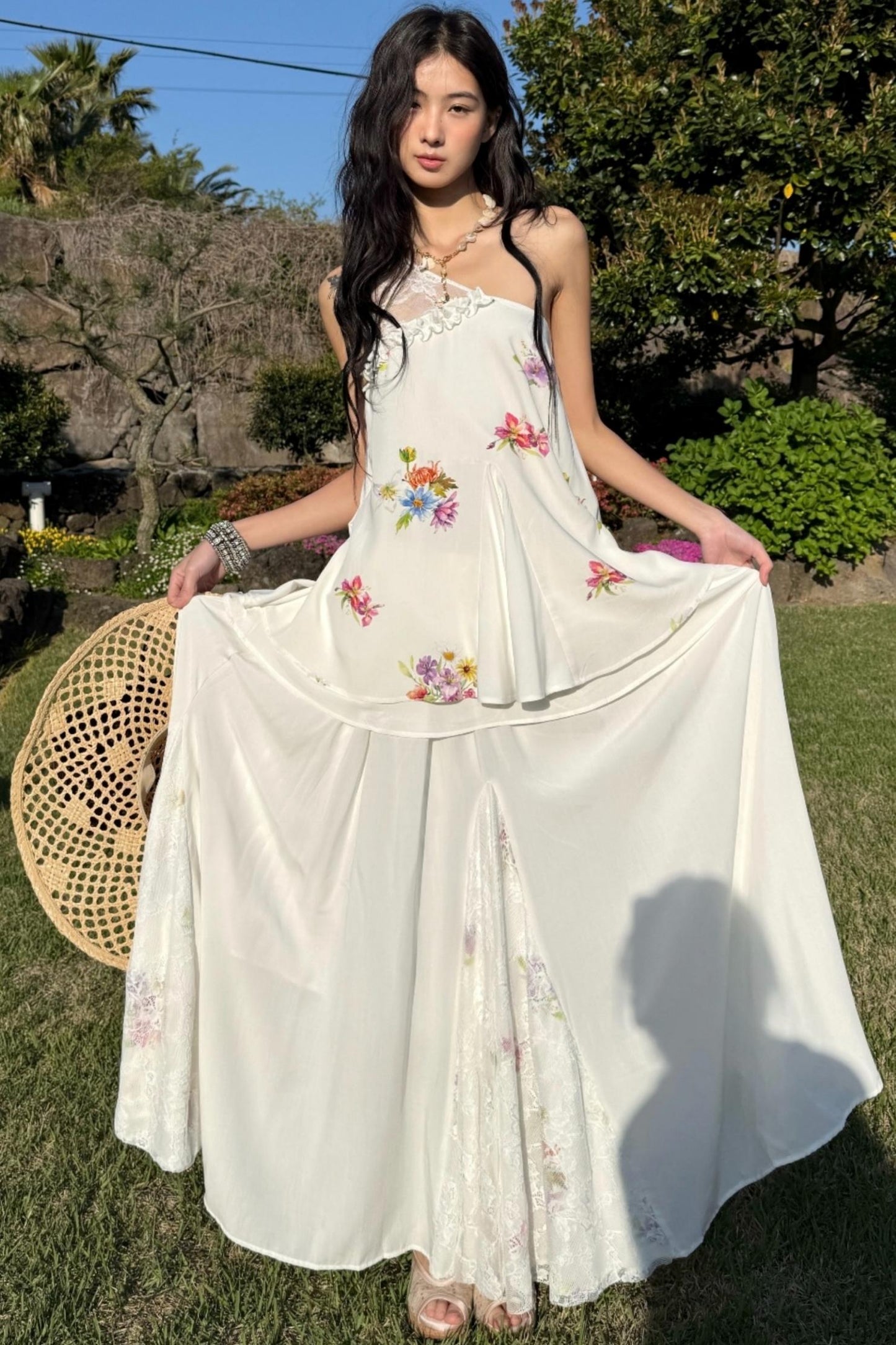 Lace Raglan Maxi Skirt Set-Up