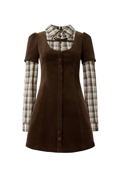 Brown Plaid Corduroy Dress