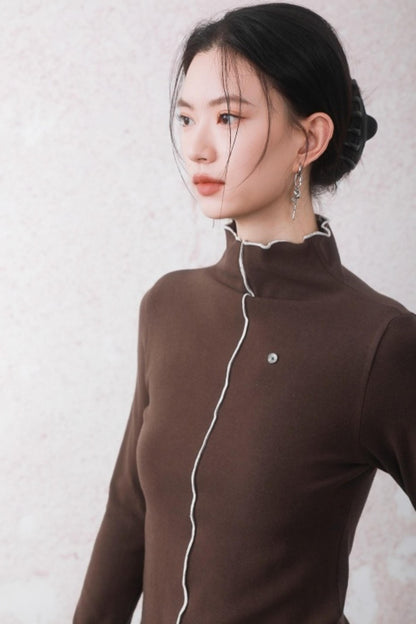Cocoa Brown Half-Turtleneck Top