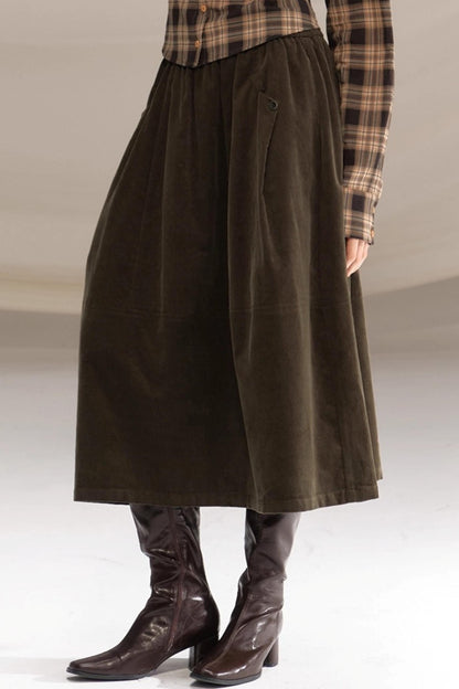 Retro Olive Pleated Skirt