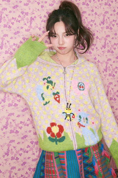 Light Pink Polka Dot Hooded Cardigan