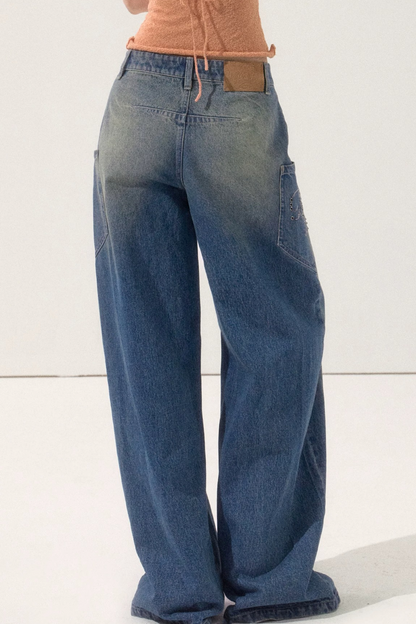 Rhinestone Retro Wide-Leg Jeans