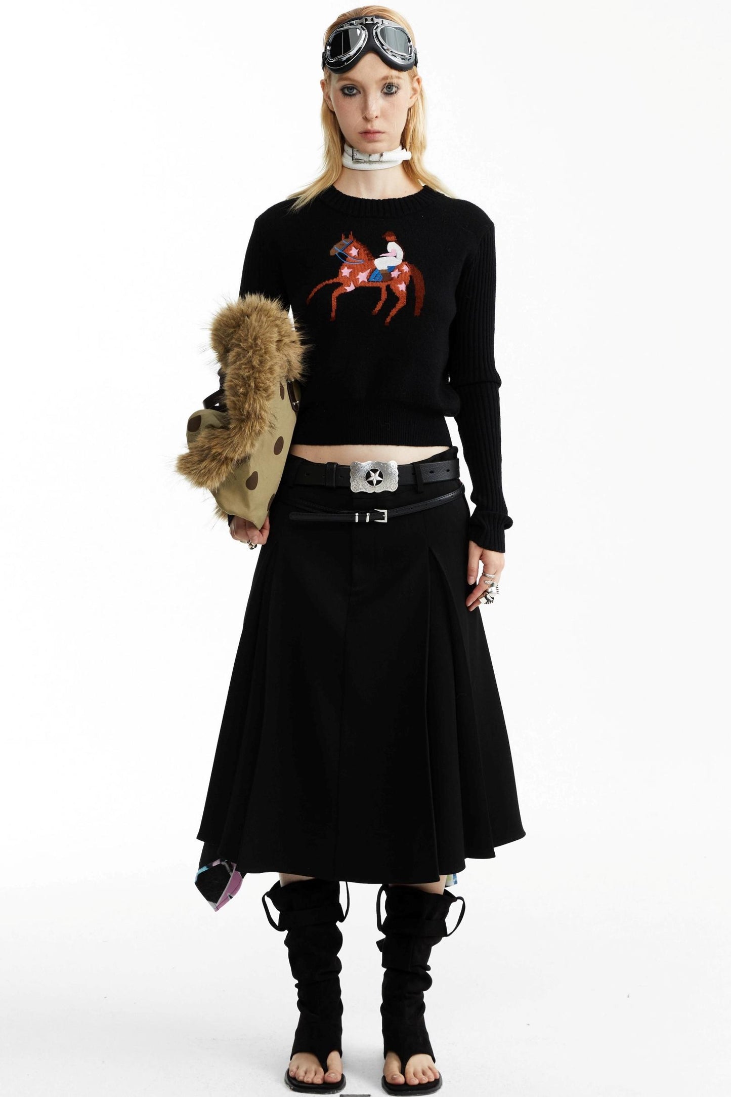 Equestrian Race Pattern Knitted Sweater