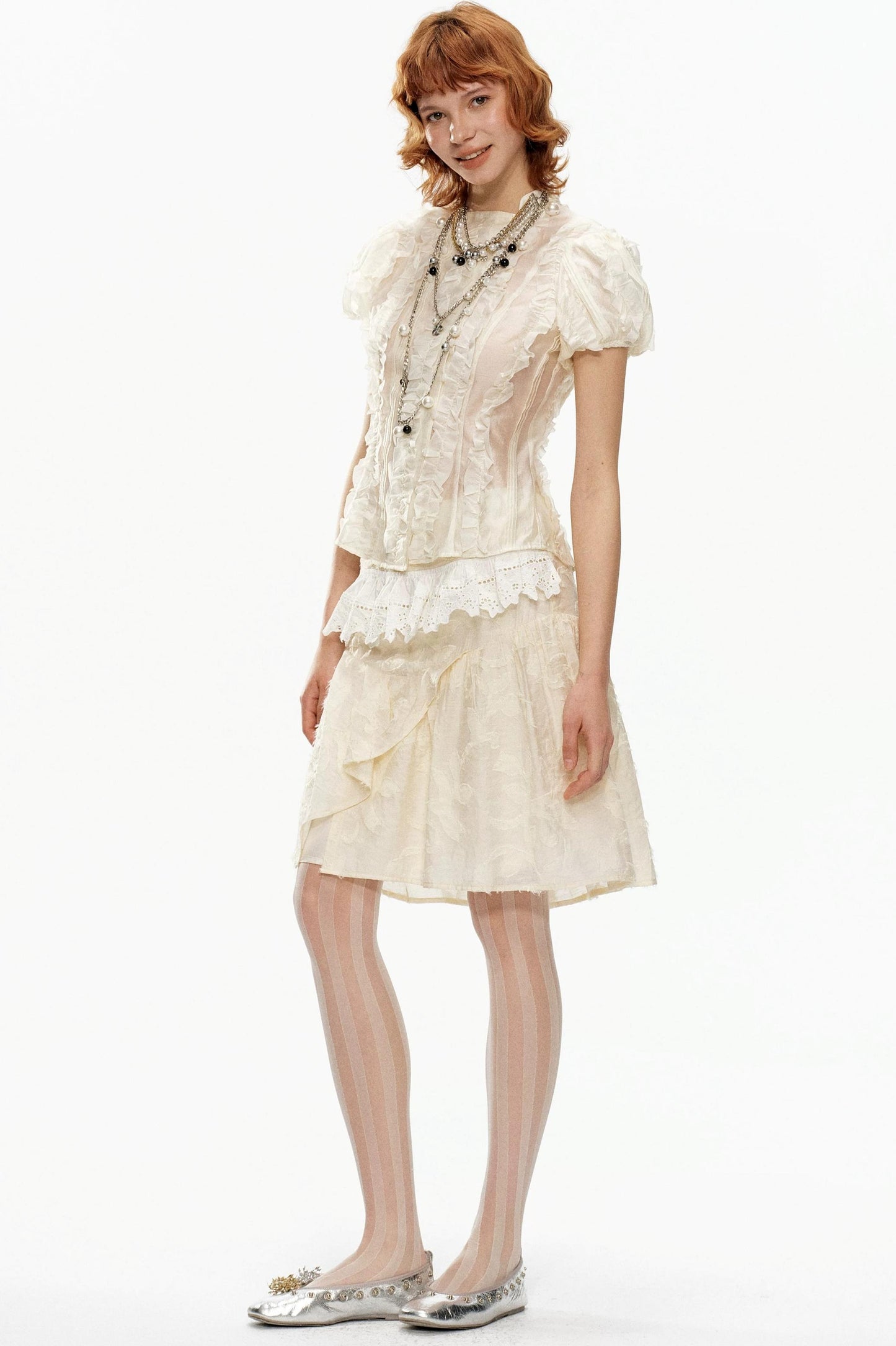 Beige Jacquard Asymmetrical Skirt