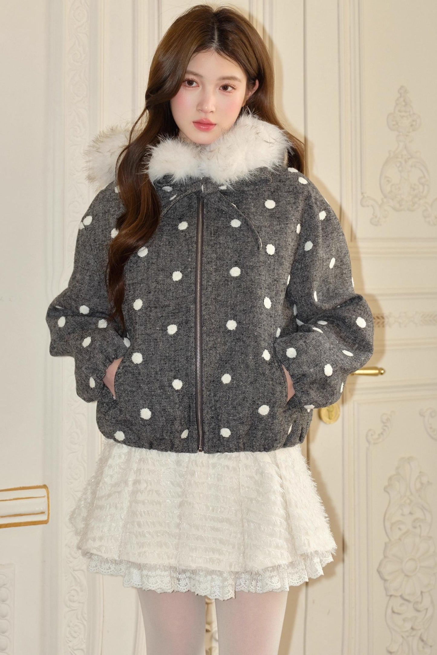 Gray Polka Dot Wool Jacket