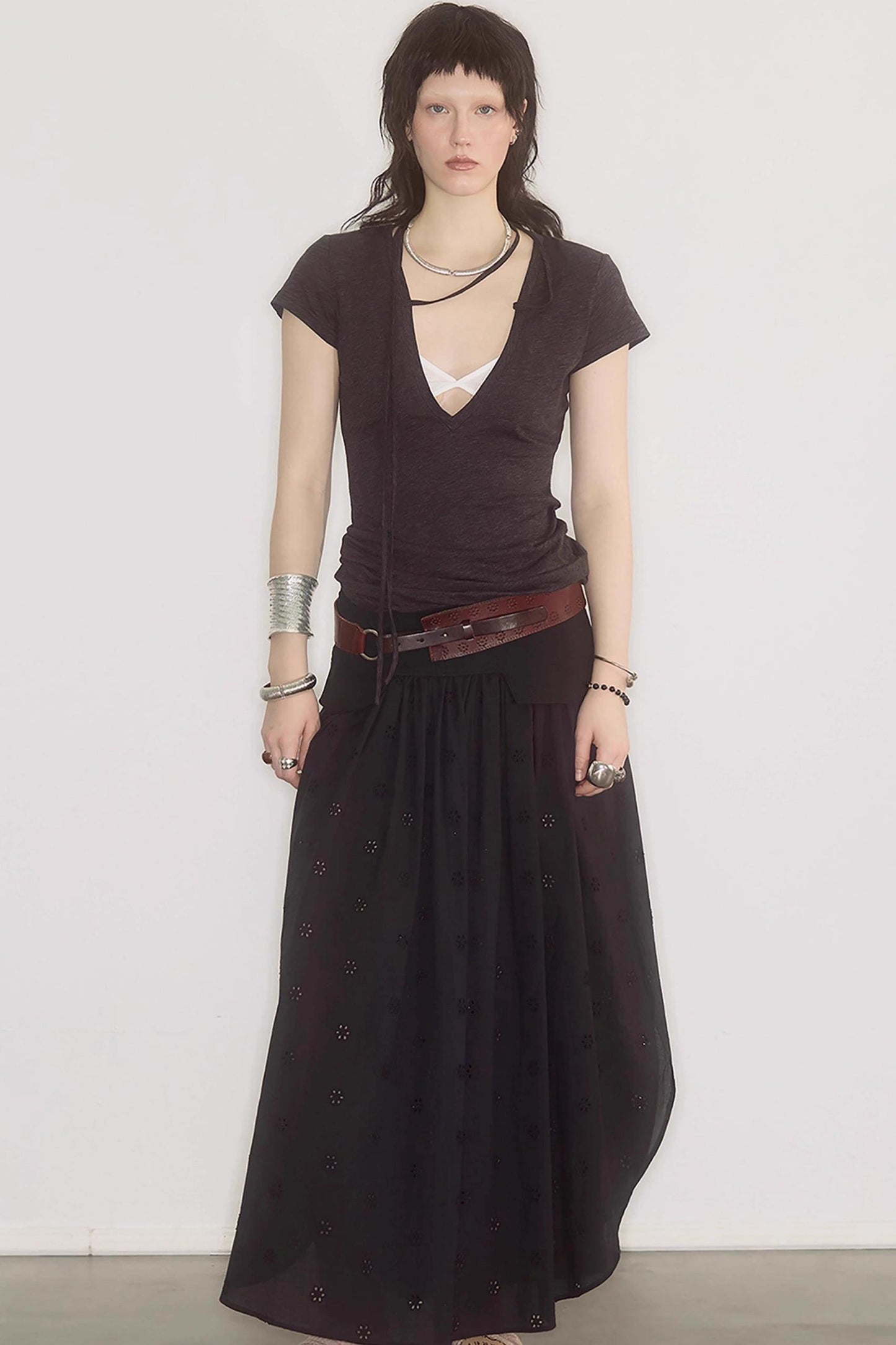 Deep V-neck Layered T-shirt