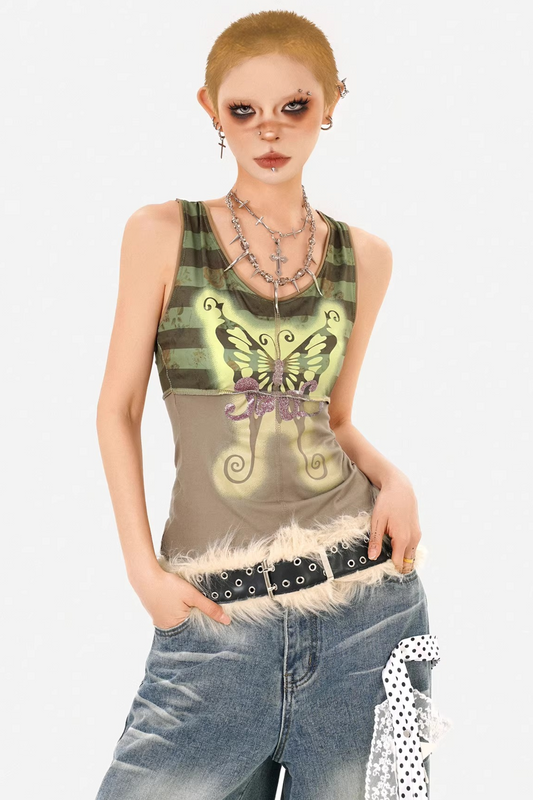 Retro Camouflage Butterfly Tank Top