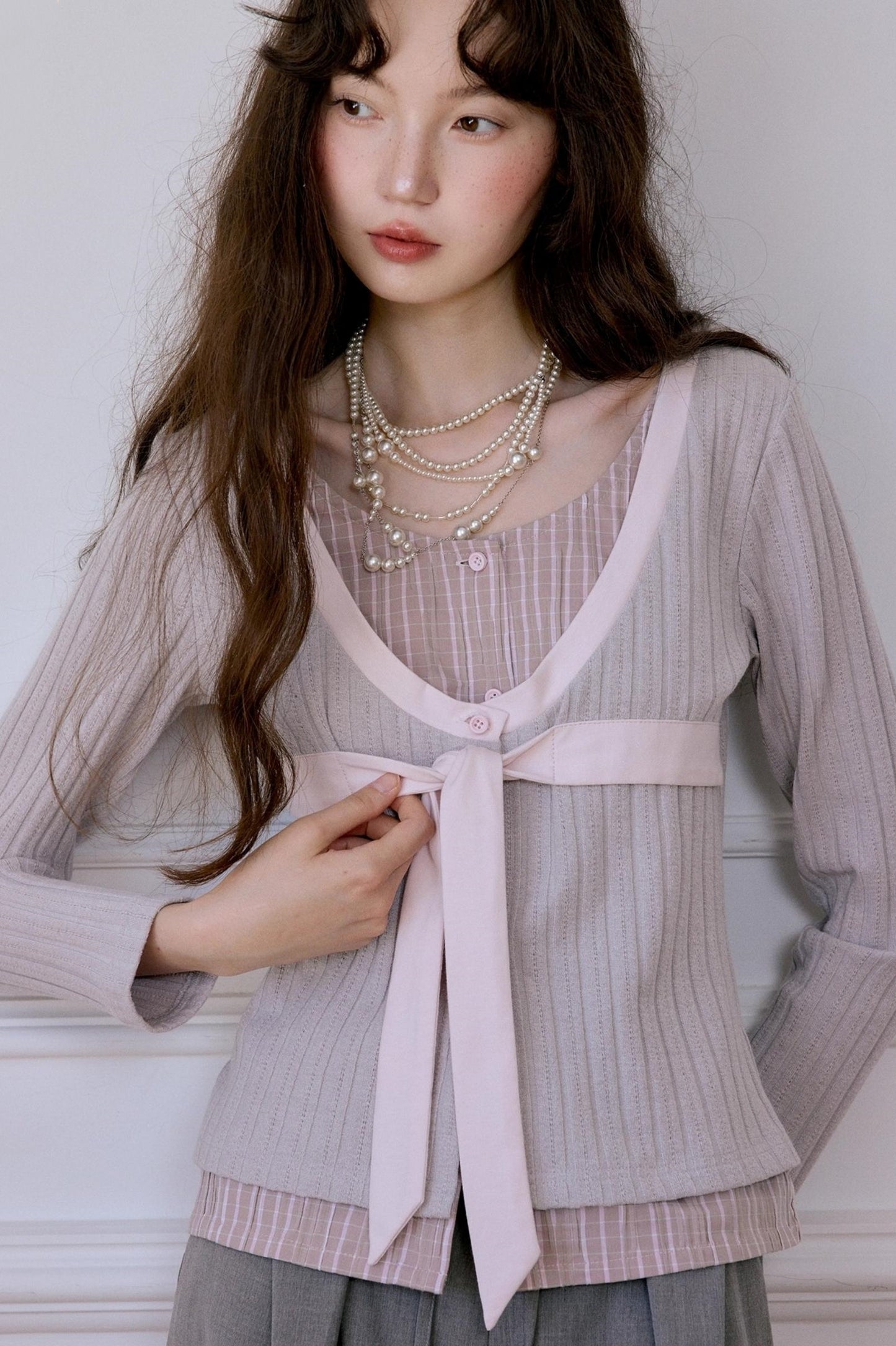 Fake Two-Piece Knitted Shirt Top