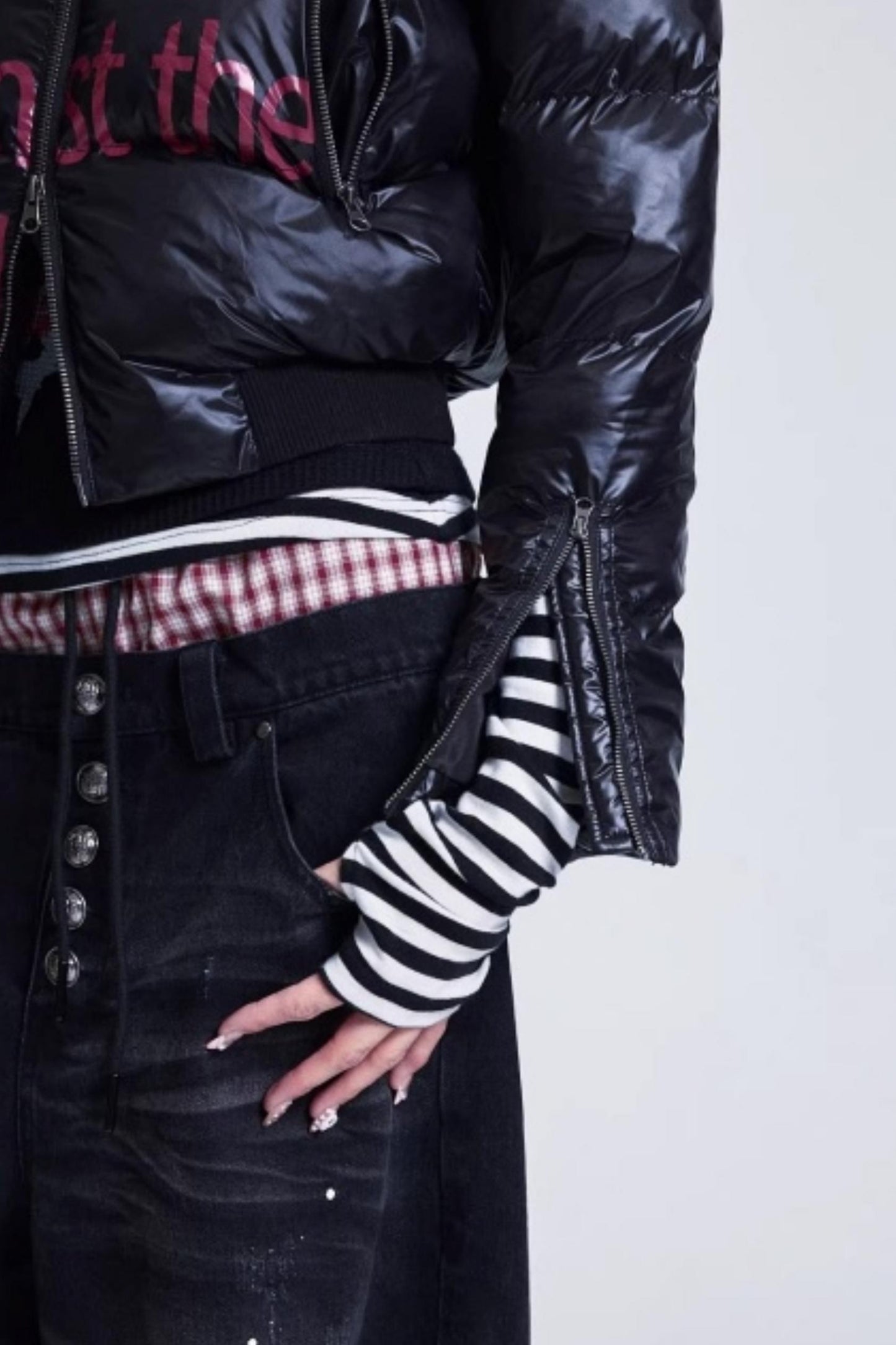 Two-Color Multi-Zipper Cotton Jacket