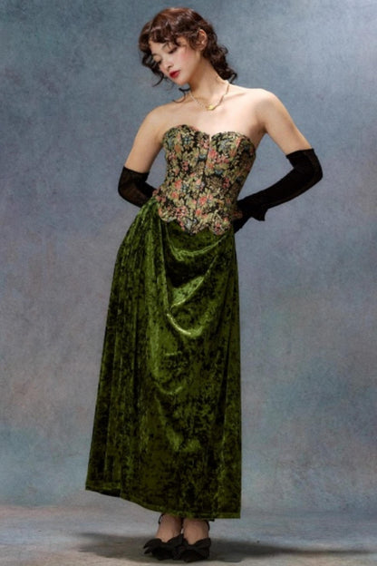 Emerald Velvet Lace Skirt Set-Up