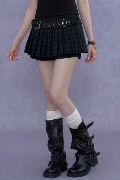 Plaid Pleated Skirt Shorts