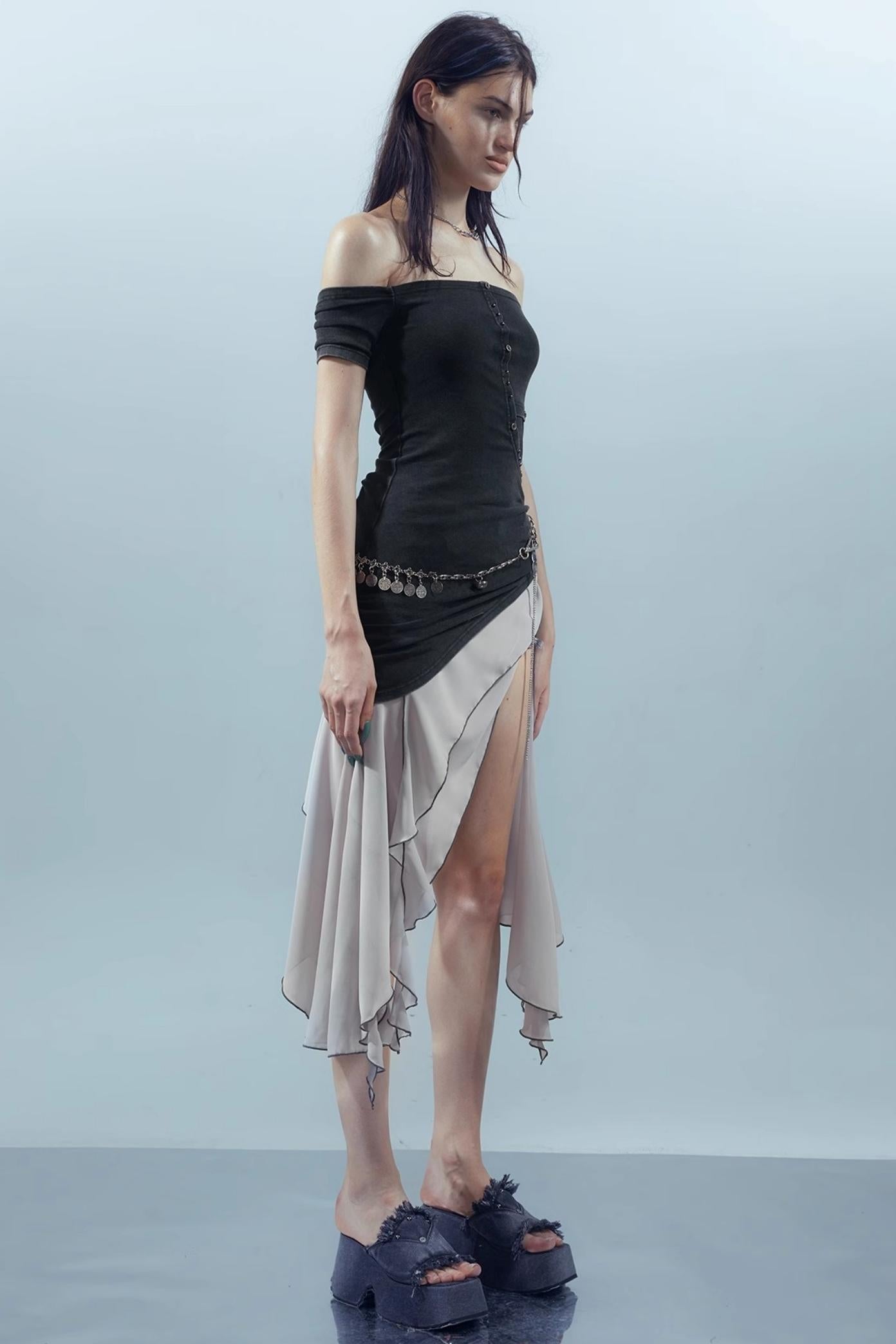 Patchwork Chiffon Asymmetrical Dress