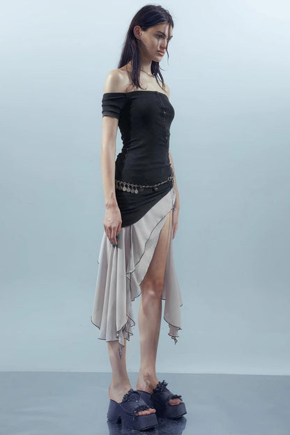 Patchwork Chiffon Asymmetrical Dress