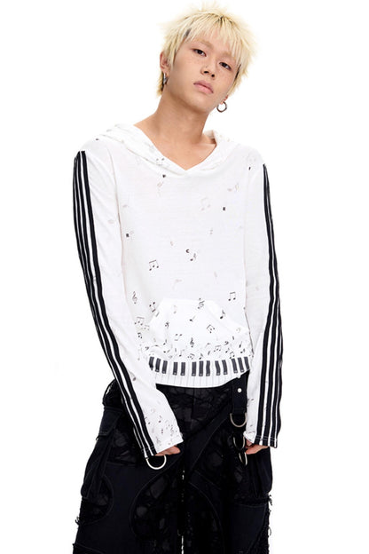 Piano Note Print Long-Sleeved Top