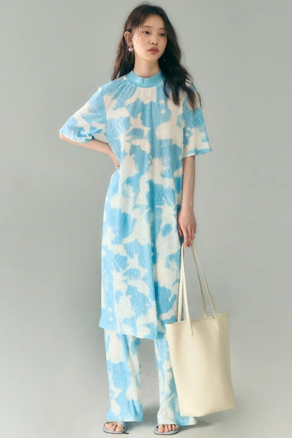Monsoon Waves Blue Tie-Dye Dress Set-Up