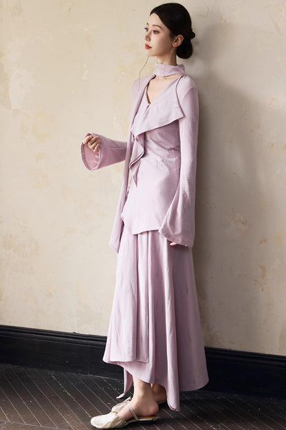 Autumn Purple Knitted Top Skirt Set-Up