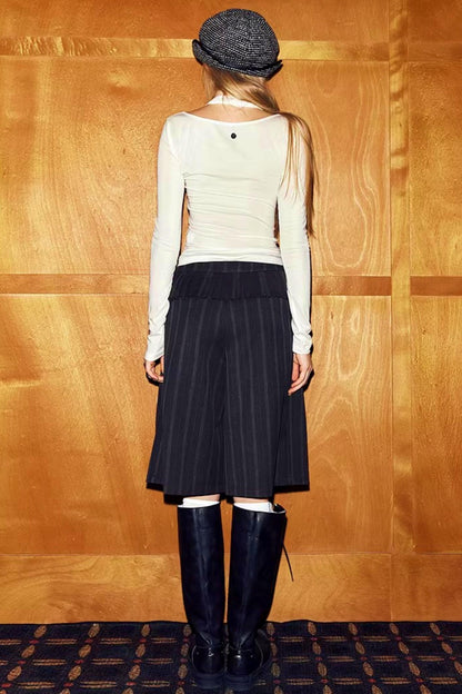 Gray Striped Six-Point Pants