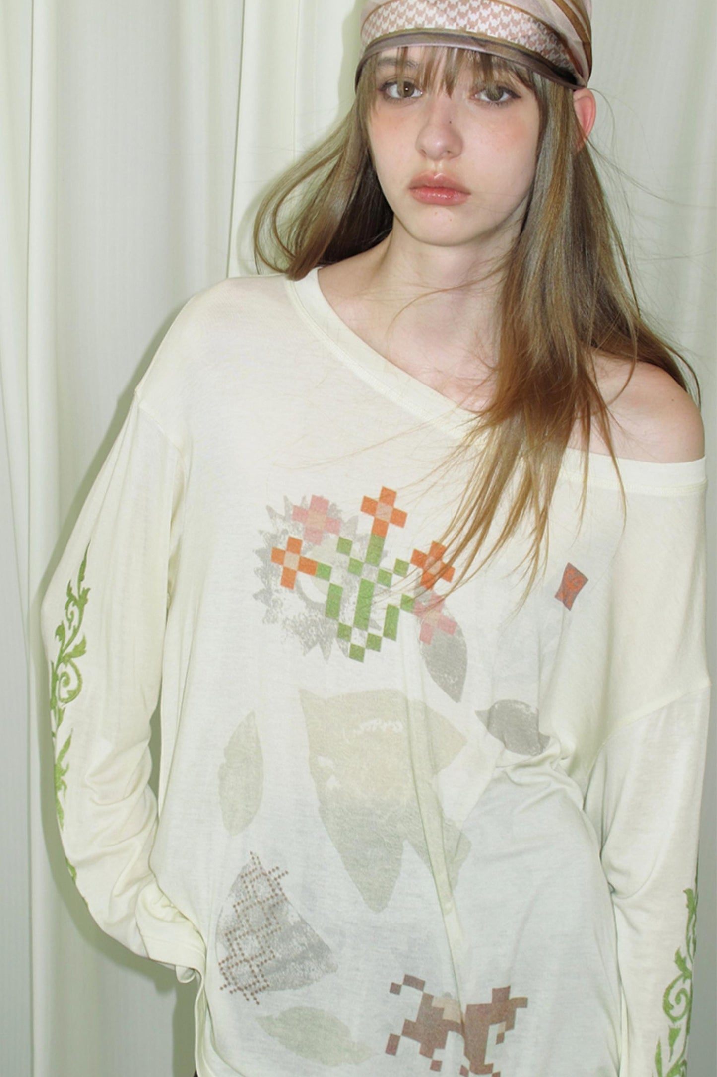 Vintage Mosaic Slanted Shoulder T-Shirt