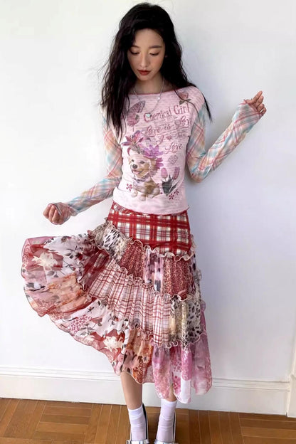 Cake Plaid Print Skirt