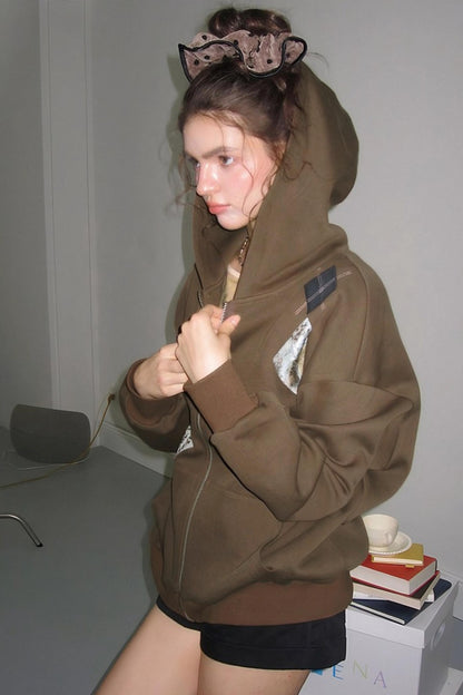 Diamond Check Hooded Cardigan