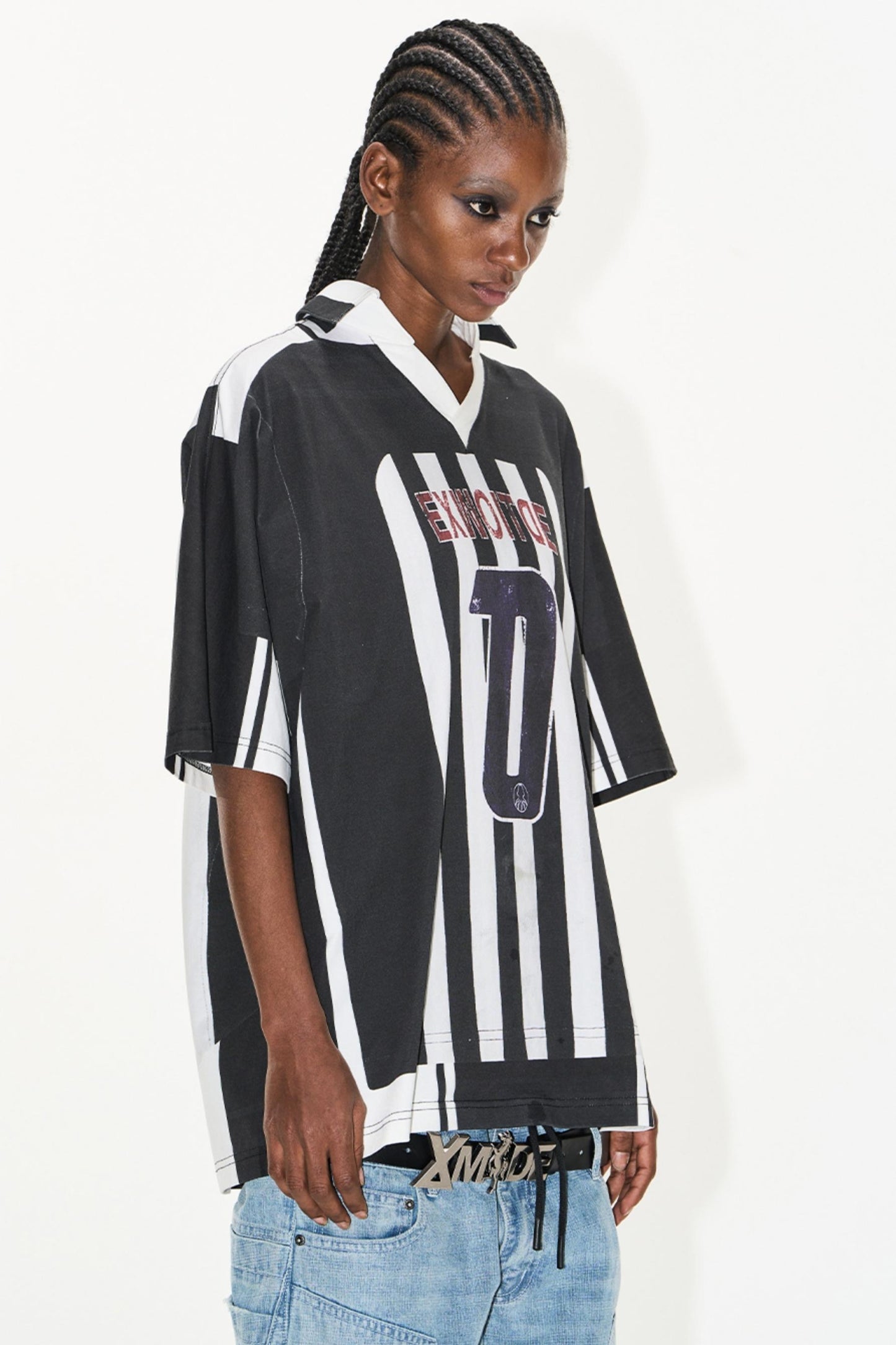 Striped V-Neck Polo Tee