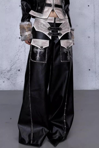 Punk-Lederhose mit Stickerei