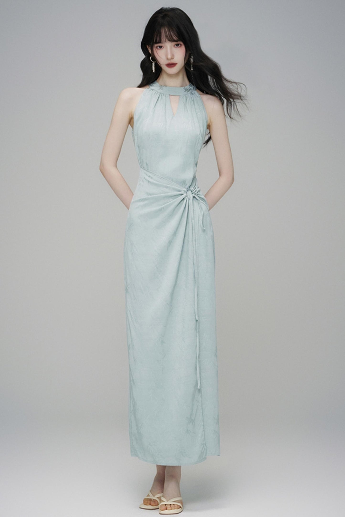 Elegant Sleeveless Jacquard Maxi Dress